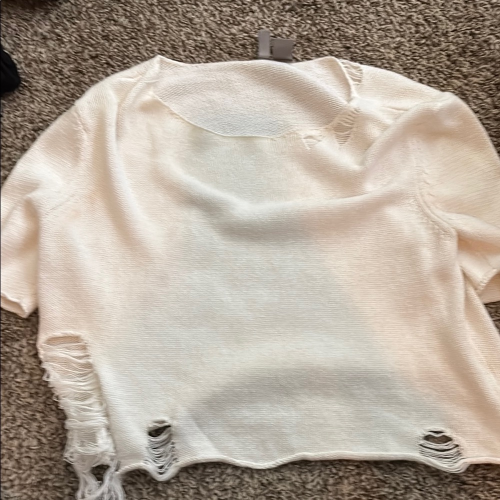Distressed Cream Knit Top